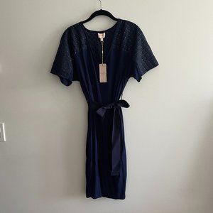 Tracy Reese Navy Beaded Belted Cocktail Dress